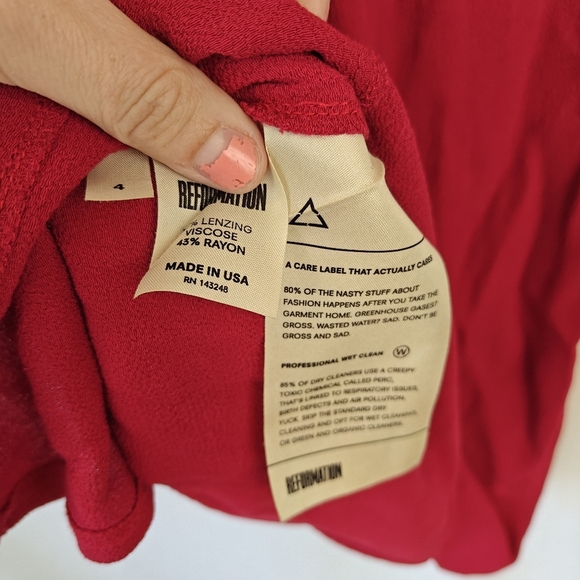 Reformation Mini Dress Slit Button Up Long Sleeve Deep V In Red Size 4 Women's - Picture 13 of 13